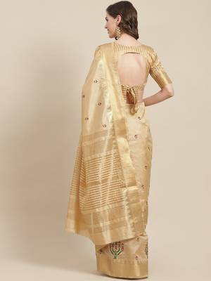 cream cream ethnic motifs zari silk cotton banarasi saree 2
