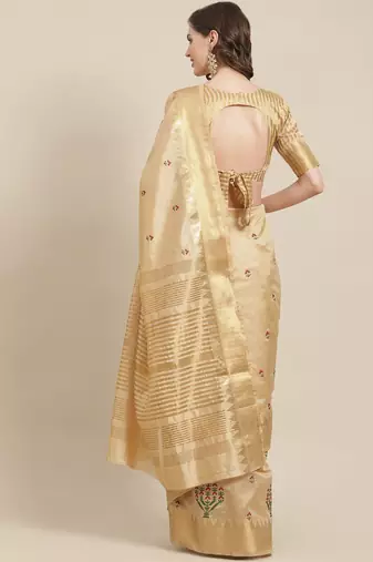 cream cream ethnic motifs zari silk cotton banarasi saree