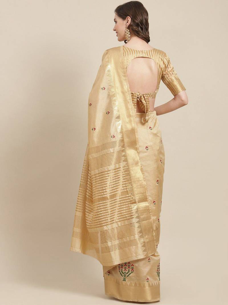 cream cream ethnic motifs zari silk cotton banarasi saree