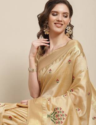 cream cream ethnic motifs zari silk cotton banarasi saree 3