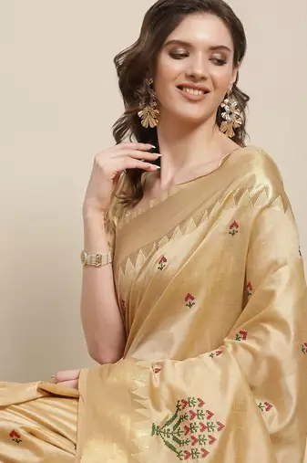 cream cream ethnic motifs zari silk cotton banarasi saree