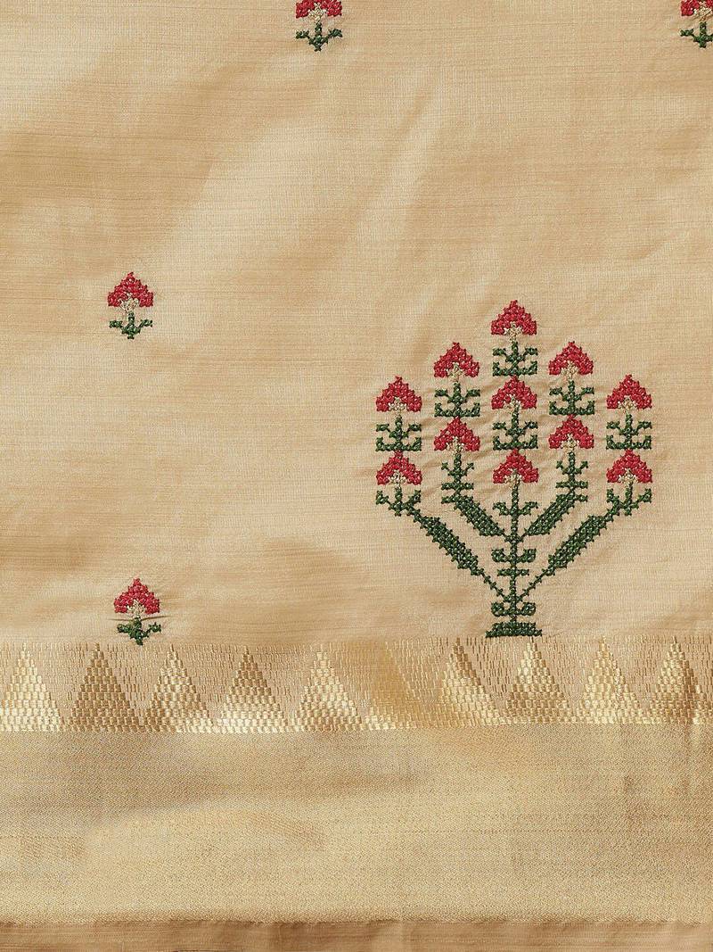 cream cream ethnic motifs zari silk cotton banarasi saree
