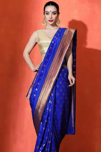 blue woven design zari kanjeevaram saree