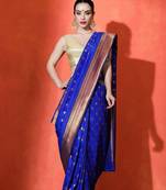 blue woven design zari kanjeevaram saree