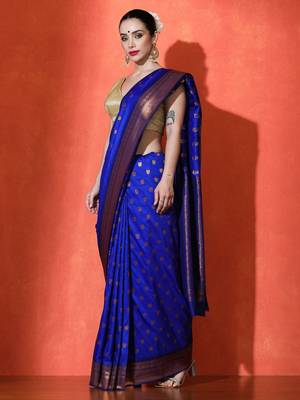 blue woven design zari kanjeevaram saree 3