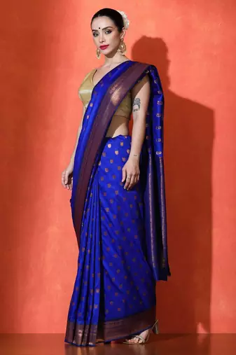 blue woven design zari kanjeevaram saree