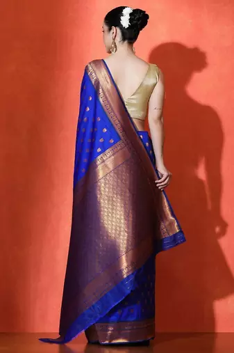 blue woven design zari kanjeevaram saree