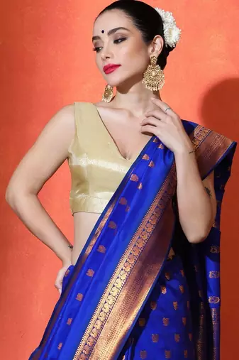 blue woven design zari kanjeevaram saree