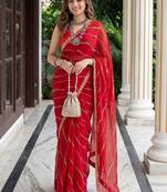 red leheriya zari poly georgette designer leheriya saree