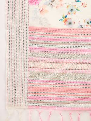 off_white floral kantha work silk cotton tussar saree 5