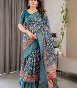 teal floral pure cotton designer saree