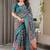 teal floral pure cotton designer saree