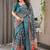 teal floral pure cotton designer saree