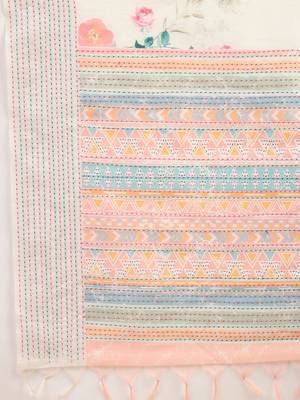 off_white floral kantha work silk cotton tussar saree 5