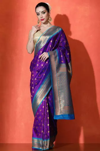 purple woven design zari banarasi saree
