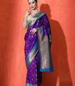 purple woven design zari banarasi saree