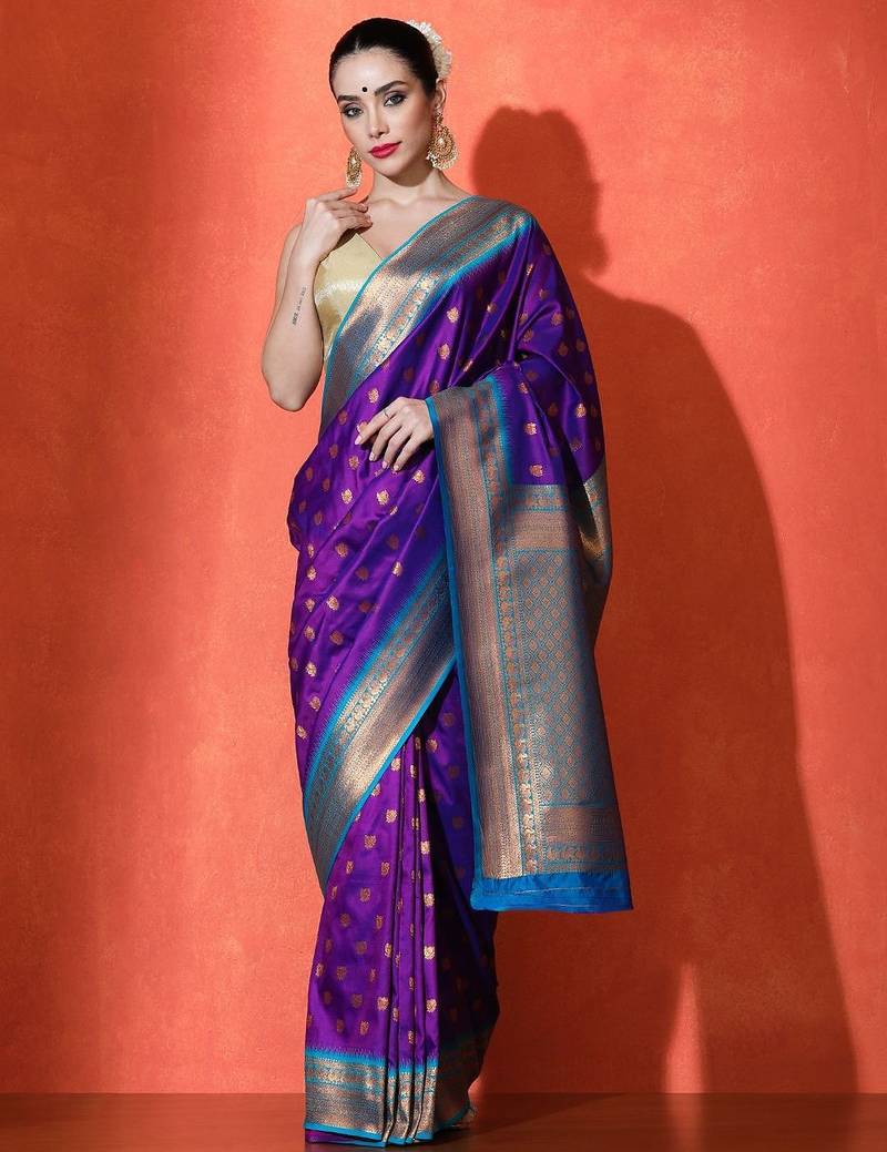 purple woven design zari banarasi saree