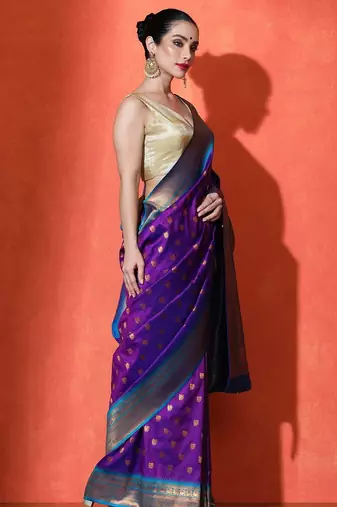 purple woven design zari banarasi saree