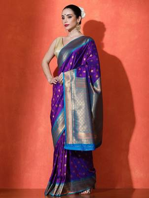purple woven design zari banarasi saree 3