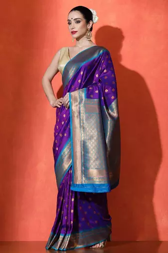 purple woven design zari banarasi saree