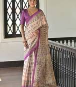 purple madhubani print tassel tussar saree