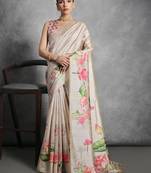 cream tussar floral print saree
