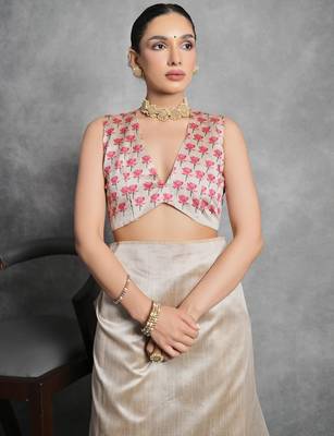cream tussar floral print saree 4