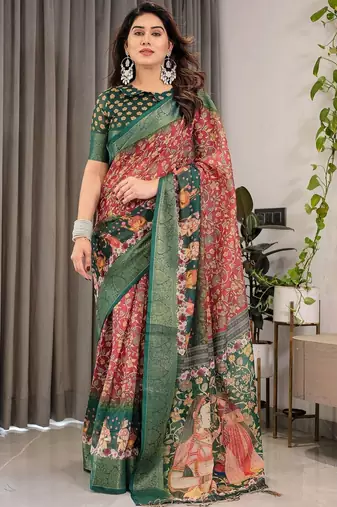red floral pure cotton designer saree