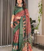 red floral pure cotton designer saree