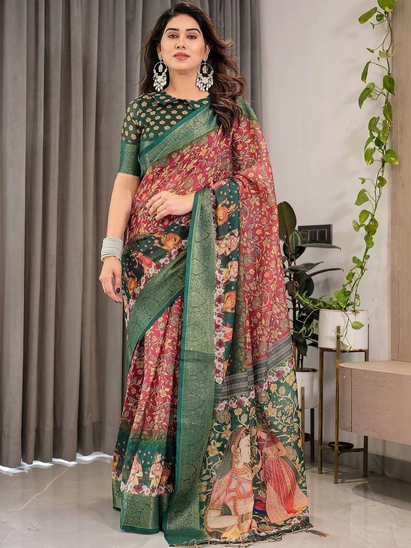 red floral pure cotton designer saree