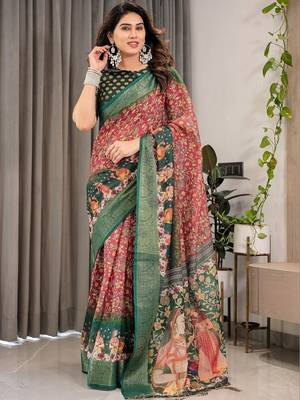 red floral pure cotton designer saree 2