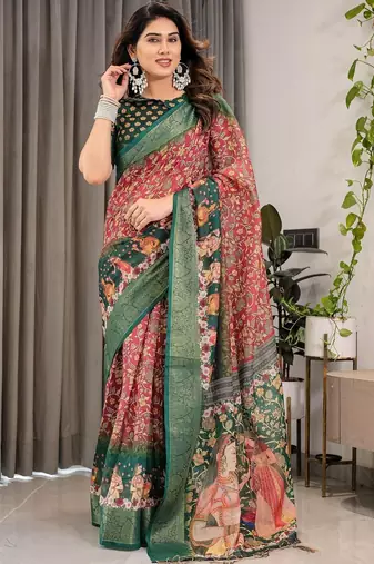 red floral pure cotton designer saree