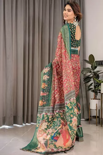 red floral pure cotton designer saree
