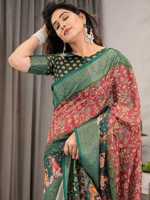 red floral pure cotton designer saree 4