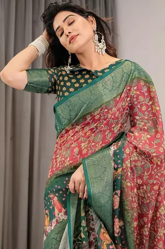 red floral pure cotton designer saree