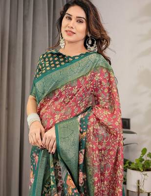 red floral pure cotton designer saree 5
