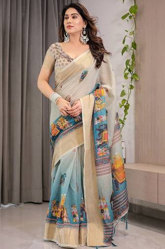 off_white ethnic motifs pure cotton saree