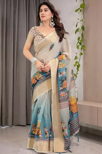 off_white ethnic motifs pure cotton saree