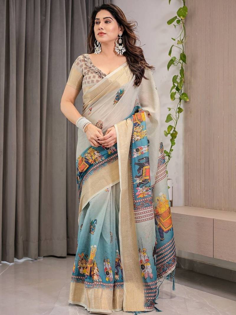 off_white ethnic motifs pure cotton saree