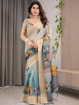 off_white ethnic motifs pure cotton saree 2
