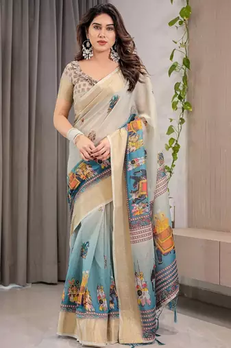 off_white ethnic motifs pure cotton saree