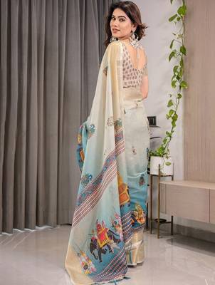 off_white ethnic motifs pure cotton saree 3
