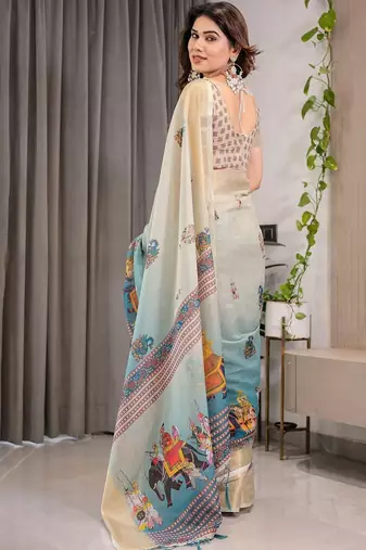 off_white ethnic motifs pure cotton saree