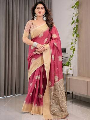 maroon floral woven design pure cotton saree 1