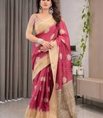 maroon floral woven design pure cotton saree