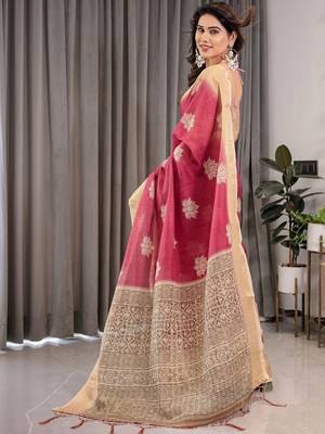 maroon floral woven design pure cotton saree 3