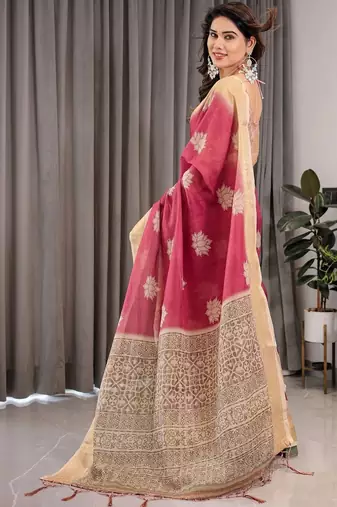 maroon floral woven design pure cotton saree