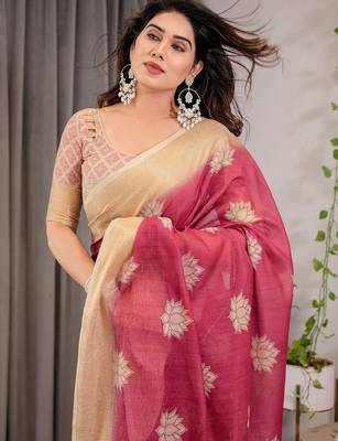 maroon floral woven design pure cotton saree 4