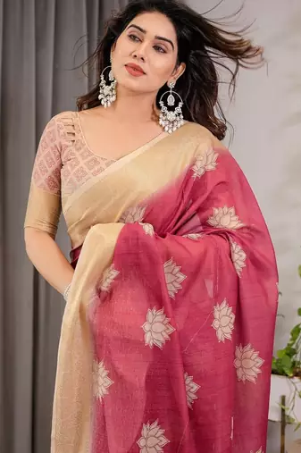 maroon floral woven design pure cotton saree