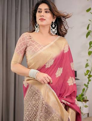 maroon floral woven design pure cotton saree 5